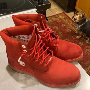 Red suede timberlands